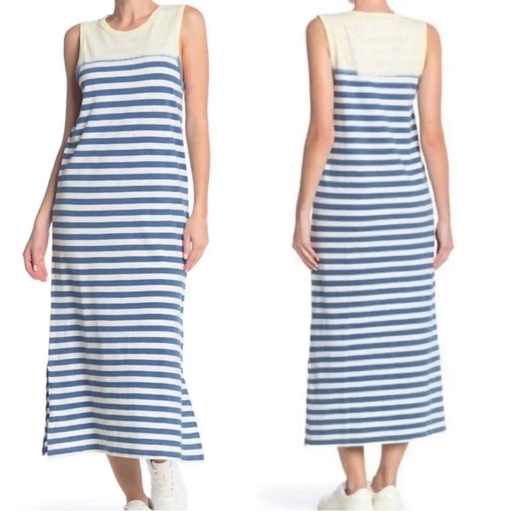 NWT Current Elliott 2/M Perfect Muscle Tee Blue Striped Dress Midi Sleeveless